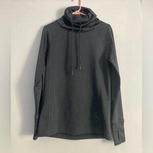 Athleta Womens SZ S gray cowl neck pullover hoodie with pull strings.